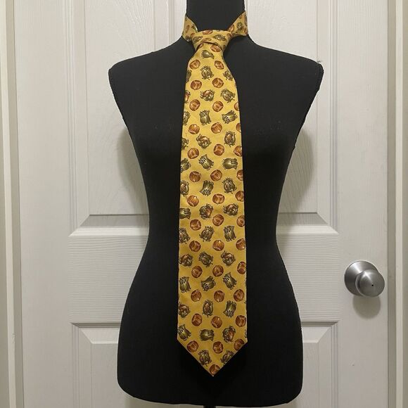 Vintage Yves Saint Laurent YSL 100% Silk Neck Tie Gold Yellow Hazelnut RARE NWT - Picture 3 of 12